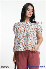 Tendenza Puff Sleeve Floral Printed Top