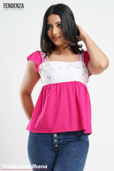 Tendenza Ruffle Sleeve Two Tone Top