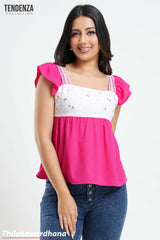 Tendenza Ruffle Sleeve Two Tone Top