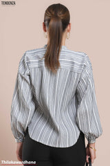 Tendenza Textured Striped Mandarin Collar Top