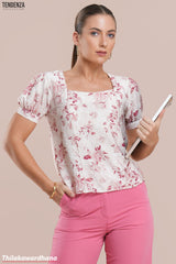 Tendenza Floral Printed Puff Sleeve Top