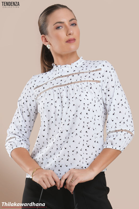 Tendenza Lace Insert Printed Top