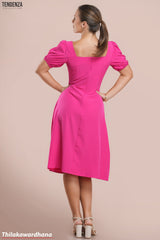 Tendenza Square Neckline Puff Sleeve Midi Dress