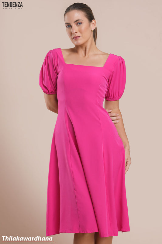 Tendenza Square Neckline Puff Sleeve Midi Dress
