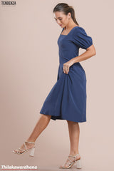 Tendenza Square Neckline Puff Sleeve Midi Dress