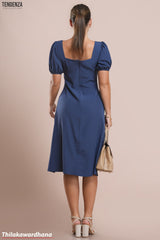 Tendenza Square Neckline Puff Sleeve Midi Dress