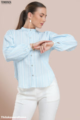 Tendenza Textured Striped Mandarin Collar Top