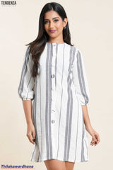 Tendenza Bishop Sleeve Button Down Shift Dress