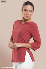 Tendenza Three Quarter Sleeve Waist Gathered Top