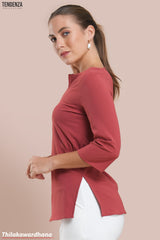 Tendenza Three Quarter Sleeve Waist Gathered Top