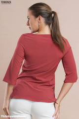 Tendenza Three Quarter Sleeve Waist Gathered Top