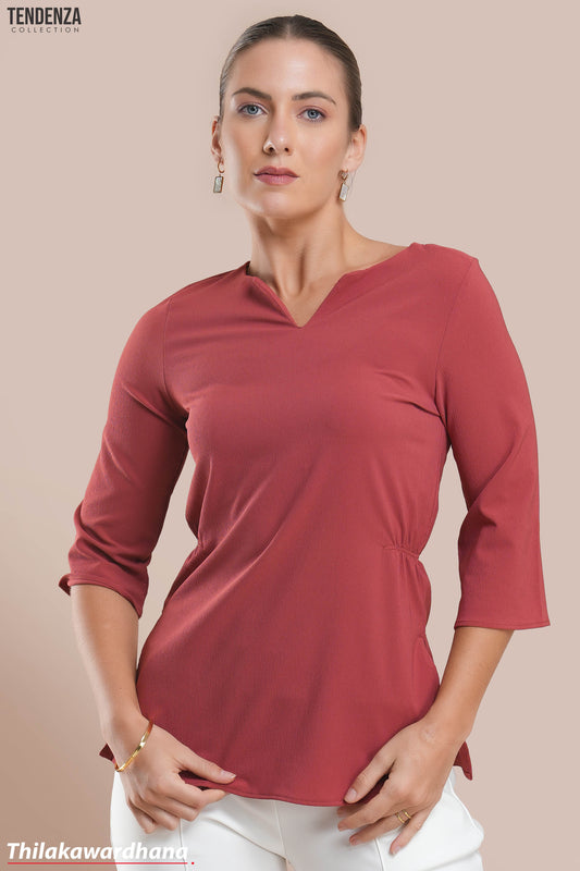 Tendenza Three Quarter Sleeve Waist Gathered Top