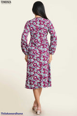 Tendenza Piping Detailed Long Sleeve Printed Dress