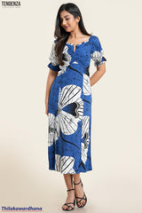Tendenza Puff Sleeve Front Ruched Maxi Dress