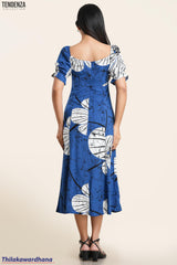 Tendenza Puff Sleeve Front Ruched Maxi Dress