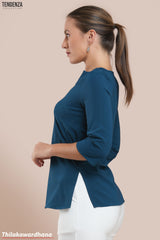 Tendenza Three Quarter Sleeve Waist Gathered Top