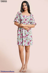 Tendenza Square Neck Puff Sleeve Mini Dress