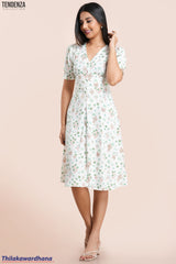 Tendenza Floral Puff Sleeve Midi Dress