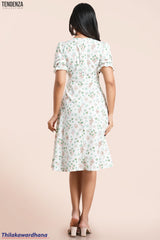 Tendenza Floral Puff Sleeve Midi Dress