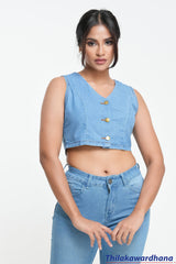 Engage V Neck Chambray Denim Top
