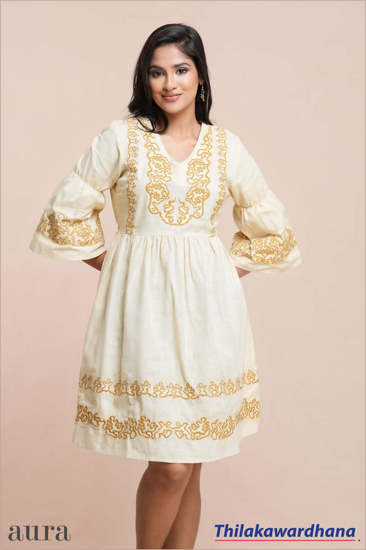 Aura Boho Embroidered Linen Dress