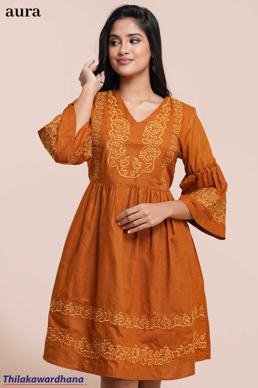 Aura Boho Embroidered Linen Dress