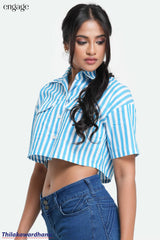 Engage Striped Printed Crop Shirt