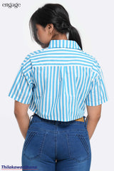 Engage Striped Printed Crop Shirt