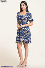 Tendenza Boho Elephant Print Puff Sleeve Dress