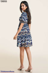 Tendenza Boho Elephant Print Puff Sleeve Dress
