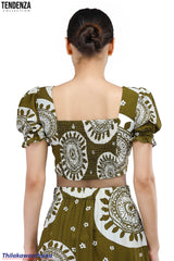 Tendenza Square Neck Puff Sleeve Crop Top