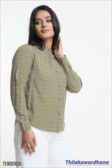 Tendenza High Neck Print Bishop Sleeve Top