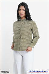 Tendenza High Neck Print Bishop Sleeve Top