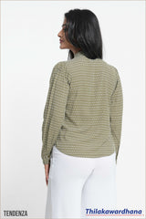 Tendenza High Neck Print Bishop Sleeve Top