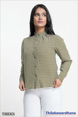 Tendenza High Neck Print Bishop Sleeve Top