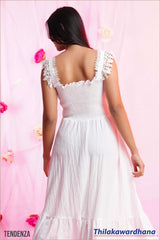 Tendenza Smocked Lace Detailed Elegant Midi Dress