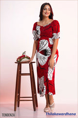 Tendenza Puff Sleeve Front Ruched Maxi Dress