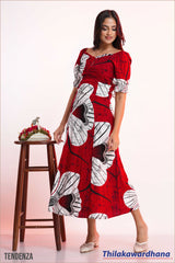 Tendenza Puff Sleeve Front Ruched Maxi Dress