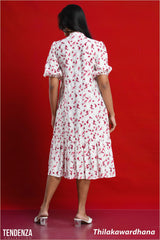 Tendenza Puff Sleeve Frilled Hem Midi Dress