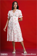 Tendenza Floral Puff Sleeve Midi Dress