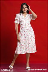 Tendenza Floral Puff Sleeve Midi Dress