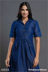 Aura Dark Sky Buttoned Midi Denim Dress