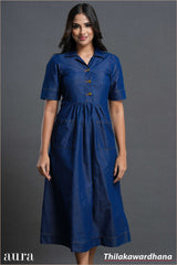 Aura Dark Sky Buttoned Midi Denim Dress