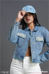 Aura Luxe Pearl Edge Denim Jacket