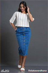Akasi High Waist Pleated Denim Skirt