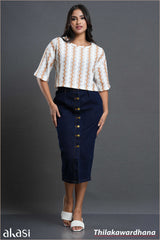 Akasi High Waist Raw Washed Denim Skirt