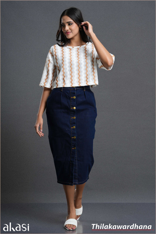 Akasi High Waist Raw Washed Denim Skirt