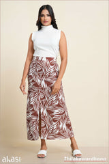 Akasi Slit Detailed Printed Cutlawn Skirt