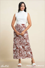 Akasi Slit Detailed Printed Cutlawn Skirt