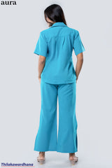 Aura Teal Breeze Wide-Leg Co-Ord Set